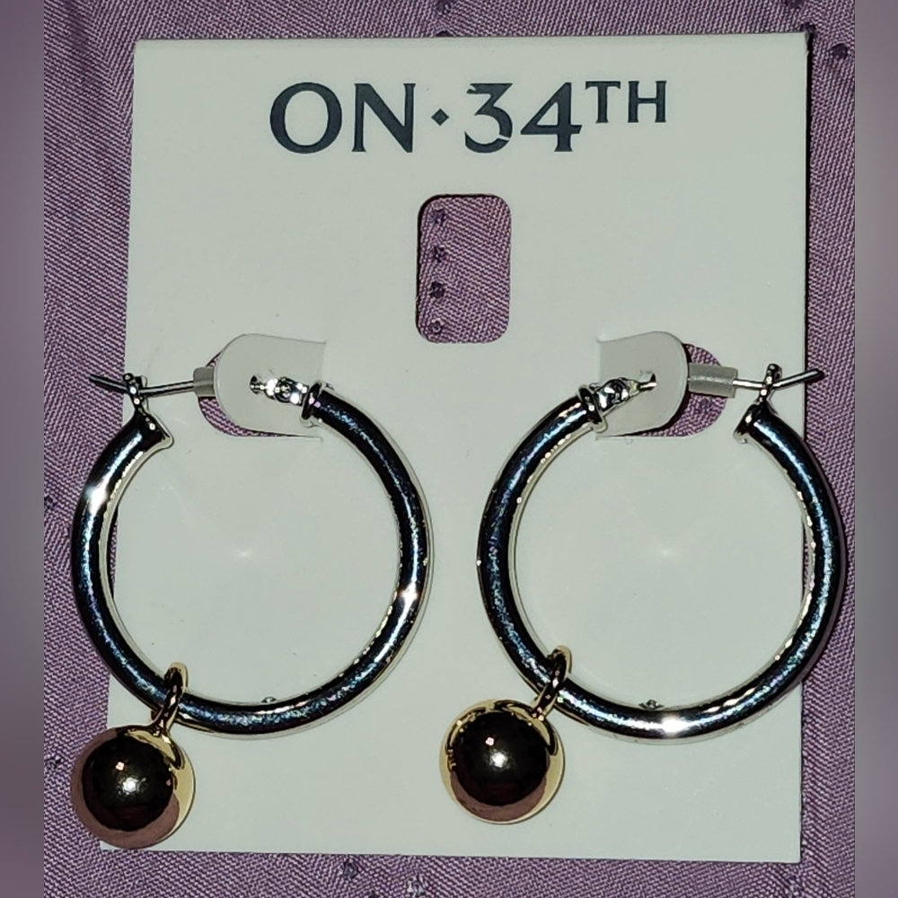 On 34th Two-Tone Ball Charm Hoop Earrings,